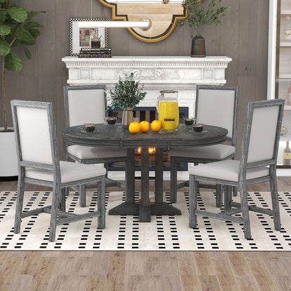 5 Piece Dining Set With Extendable Round Table And Upholstered Chairs
