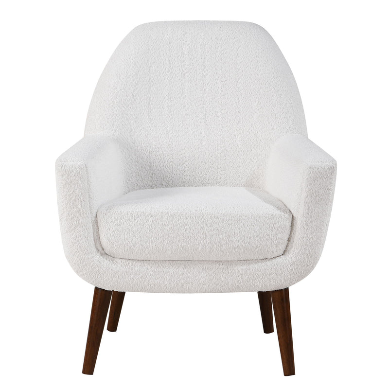 Prince - Mid Century Boucle Arm Chair With Solid Wood Legs - White