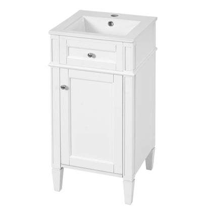 French-style bathroom vanity with sink, white cabinet with two drawers and paneled lower door