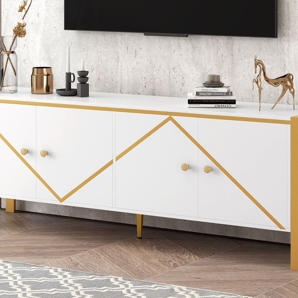 Modern Minimalist TV Stand With 2 Spacious Cabinets