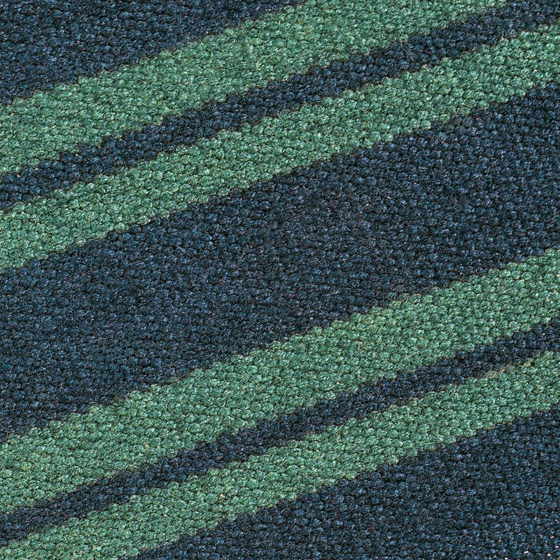 Striped rug surface close-up with blue and green horizontal bands