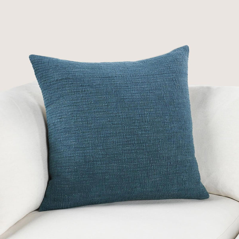 Ocean blue textured woven rectangular accent pillow