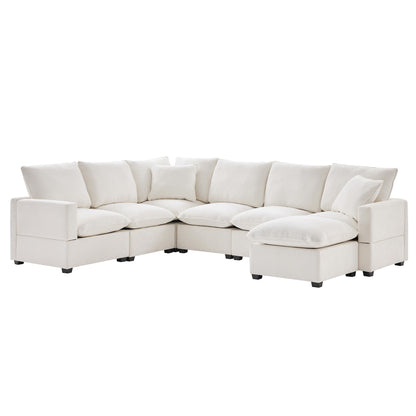 Modern U-Shape Modular Sofa, 7 Seat Chenille Sectional Couch Set With 2 Pillows Included, Freely Combinable Indoor Funiture For Living Room, Apartment, Office