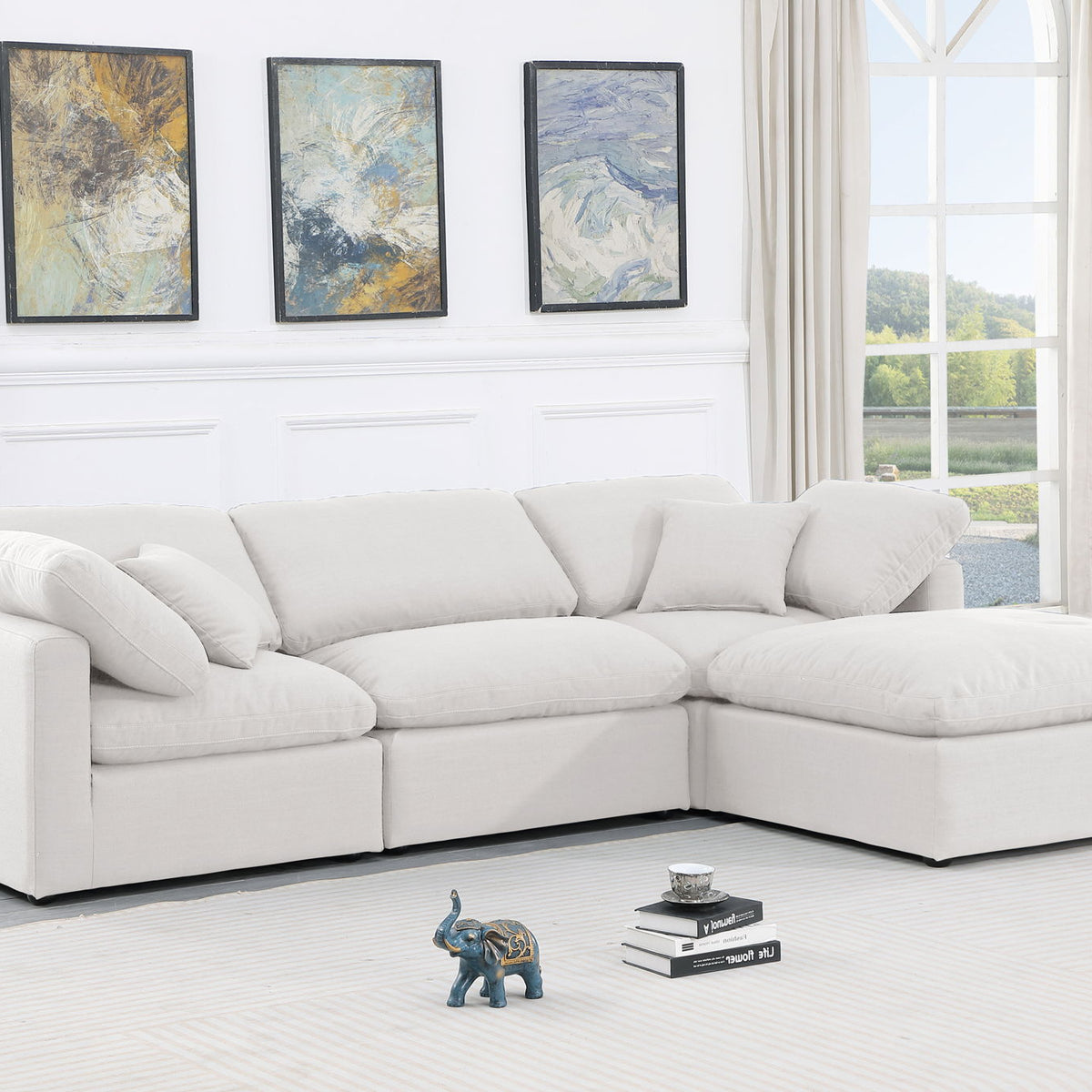 Indulge - Linen 4 Piece Modular Sectional With Chaise - White