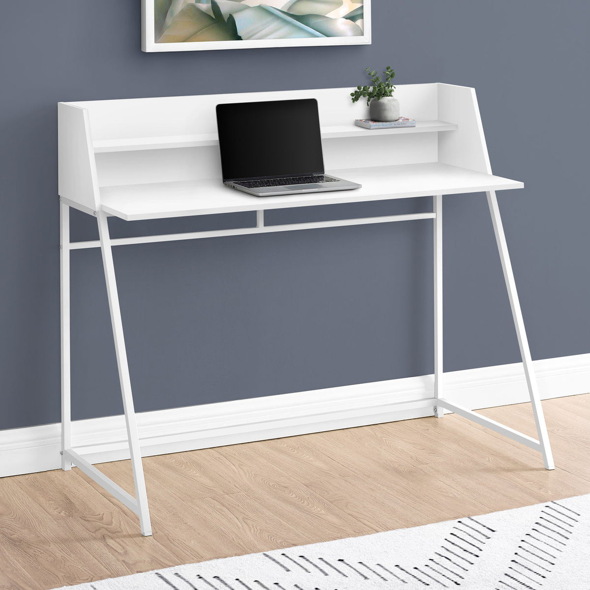 Computer Desk For Home Office, Laptop, Storage Shelves, Marble Look Contemporary & Modern