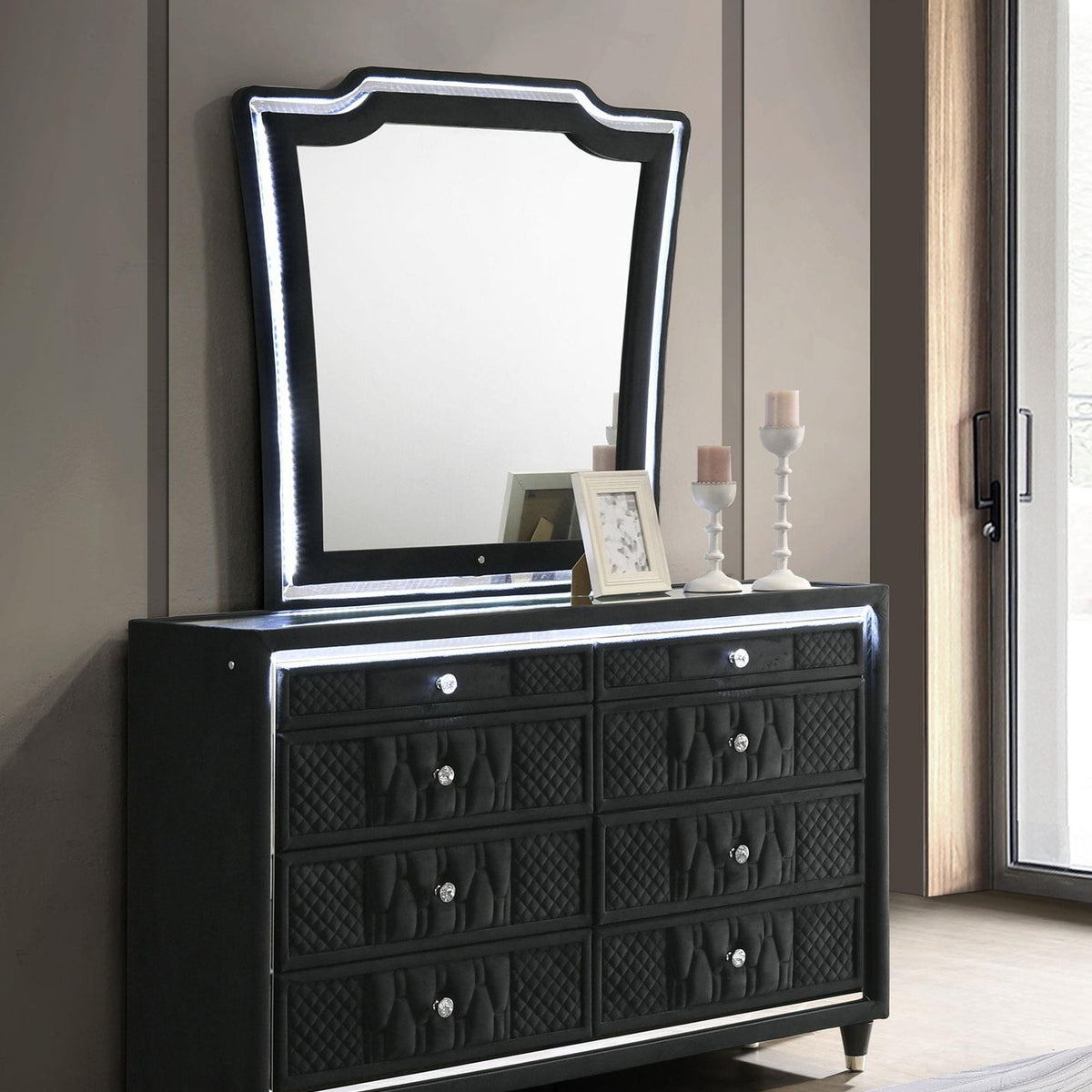 Lorient 8-drawer LED Dresser with Mirror Black