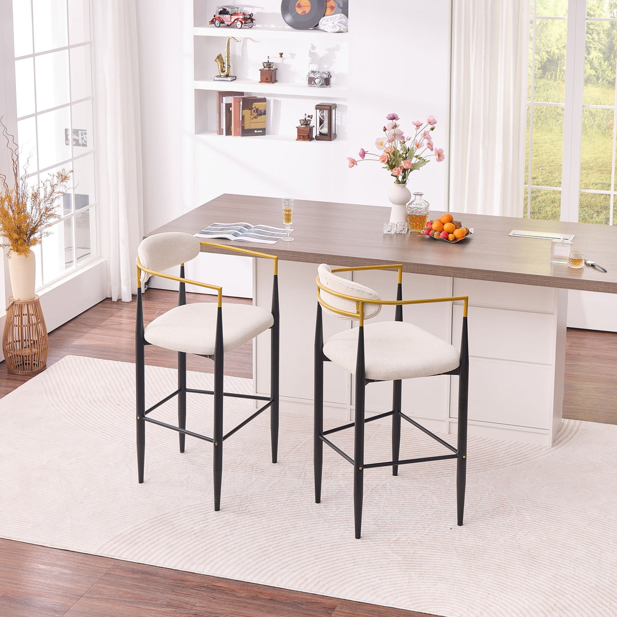 Upholstered Bar Stool With Accented Armrests For Kitchen Island (Set of 2) - Beige
