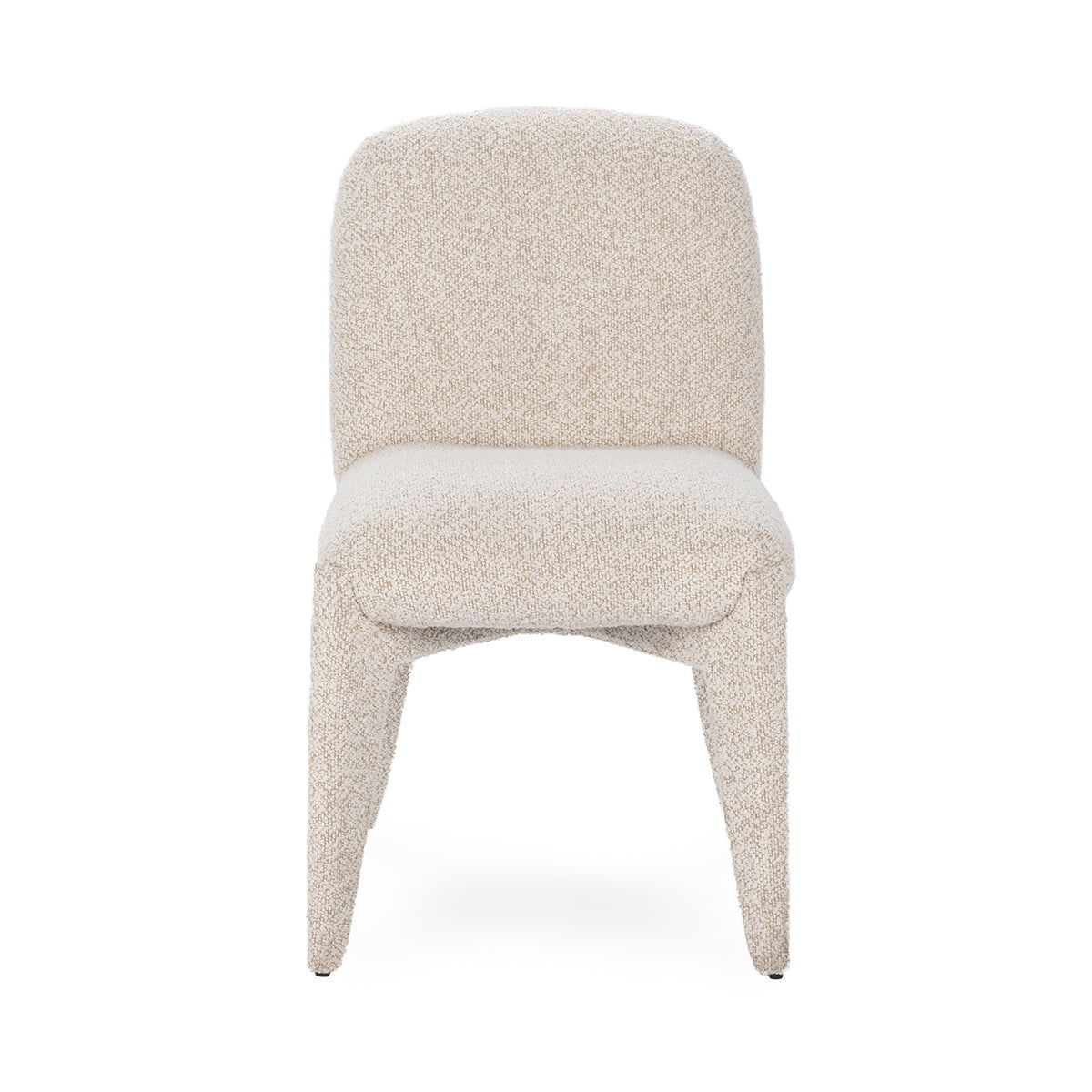 Upholstered dining chair with light beige curved backrest and wide seat cushion