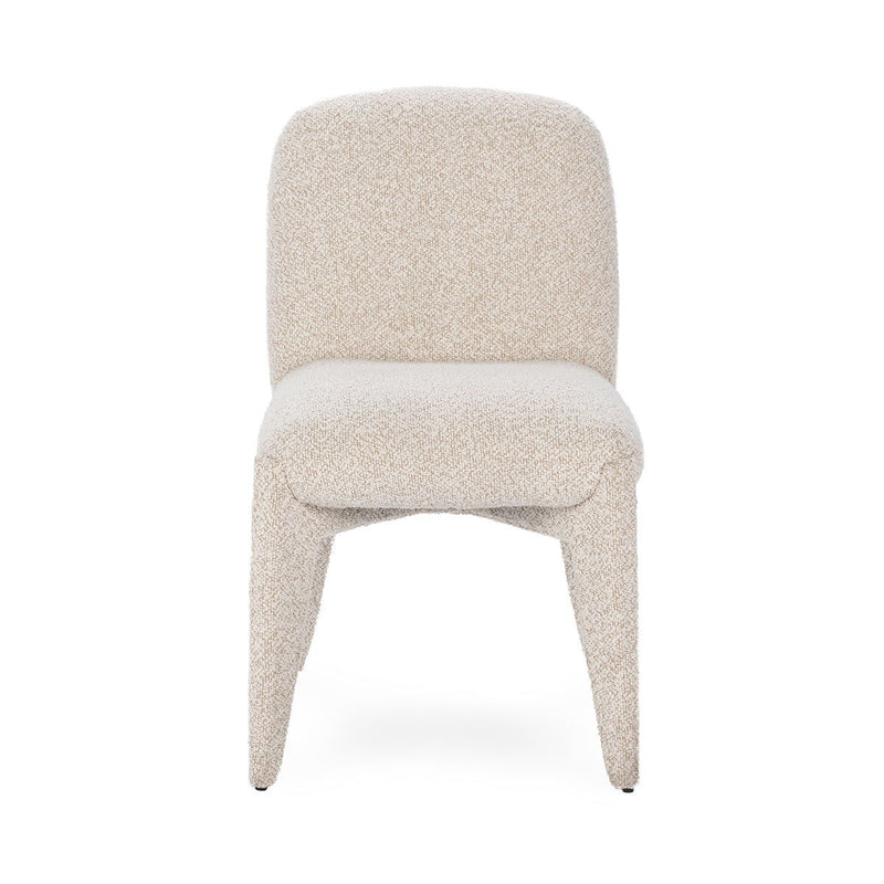 Upholstered dining chair with light beige curved backrest and wide seat cushion