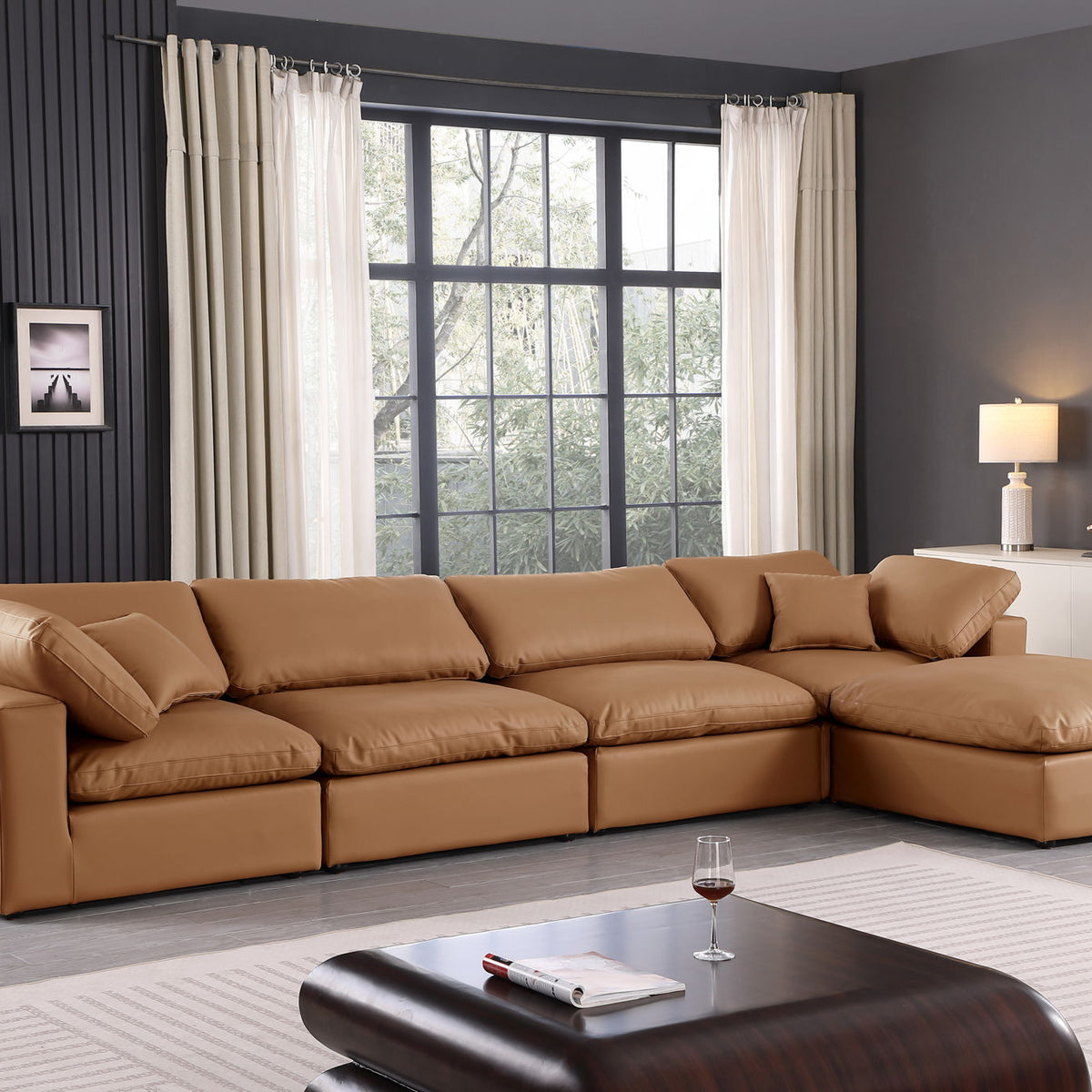 Comfy - 5 Piece Faux Leather Modular Sectional With Chaise