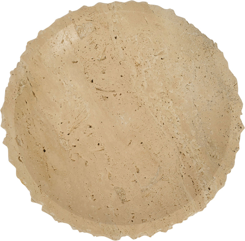Caesar genuine marble bowl in pale beige, round shallow bowl with speckled texture