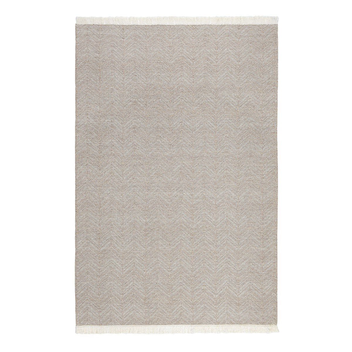 Augusta indoor/outdoor rug in stone gray with chevron weave texture and fringed border