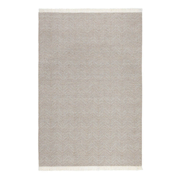 Augusta indoor/outdoor rug in stone gray with chevron weave texture and fringed border