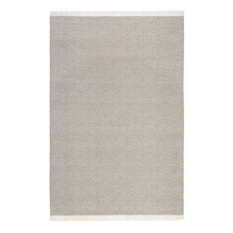 Augusta indoor/outdoor rug in stone gray with chevron weave texture and fringed border