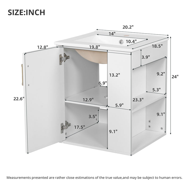 Wall Mounted Bathroom Cabinet With Side Shelf Combo, Vanity With Sink - White