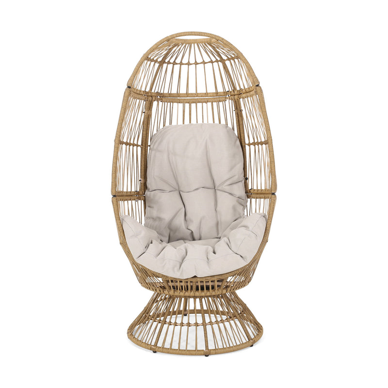 Patio Swivel Basket Egg Chair With Cushion