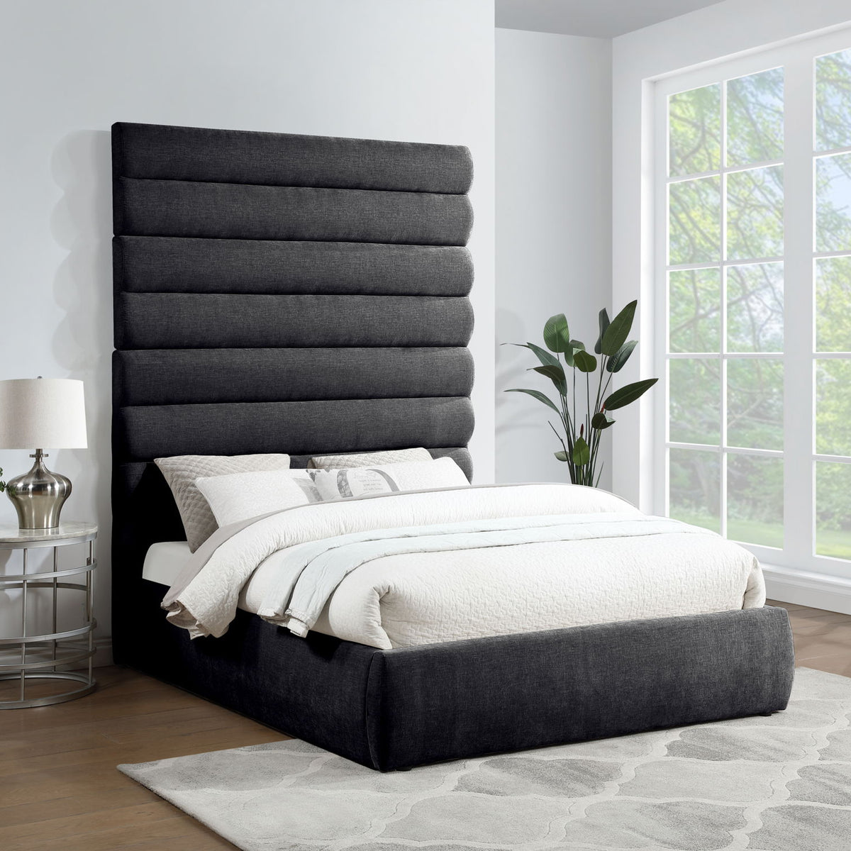 Adam - Chenille Fabric Bed With 89" Headboard