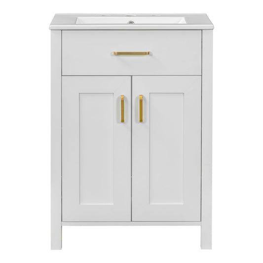 Bathroom Vanity Combo With Ceramic Sink, Luxurious Space-Saving Vanity, 2 Soft Close Doors