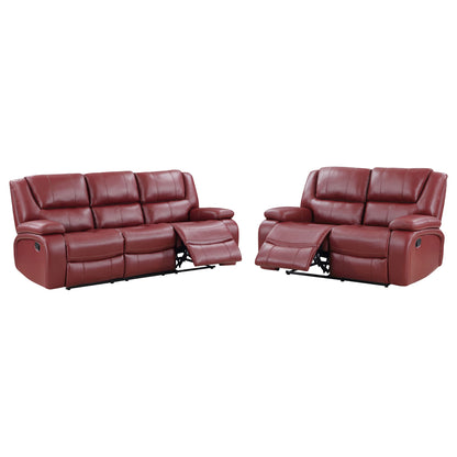 2-piece manual reclining sofa set, red leather-look upholstery with two seats