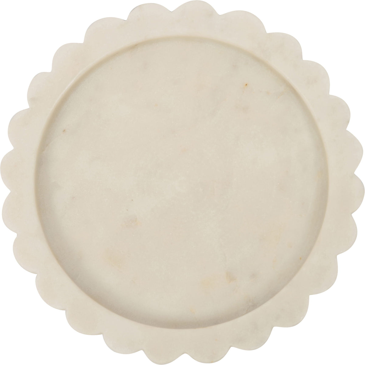 Ricardo genuine marble tray, white top view with scalloped edge