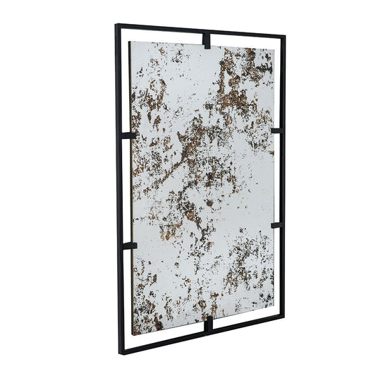 Rectangle Antiqued Wall Mirror Wall Mirror With Metal Frame, Home Wall Decor, Bedroom Living Room Entryway Wall Accent - Black