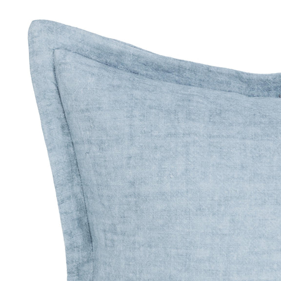 Chambray Blue square pillow with woven texture and visible corner stitching