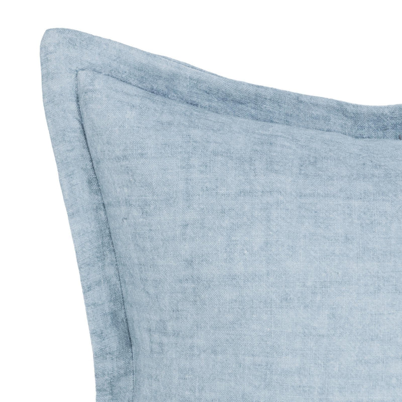 Chambray Blue square pillow with woven texture and visible corner stitching