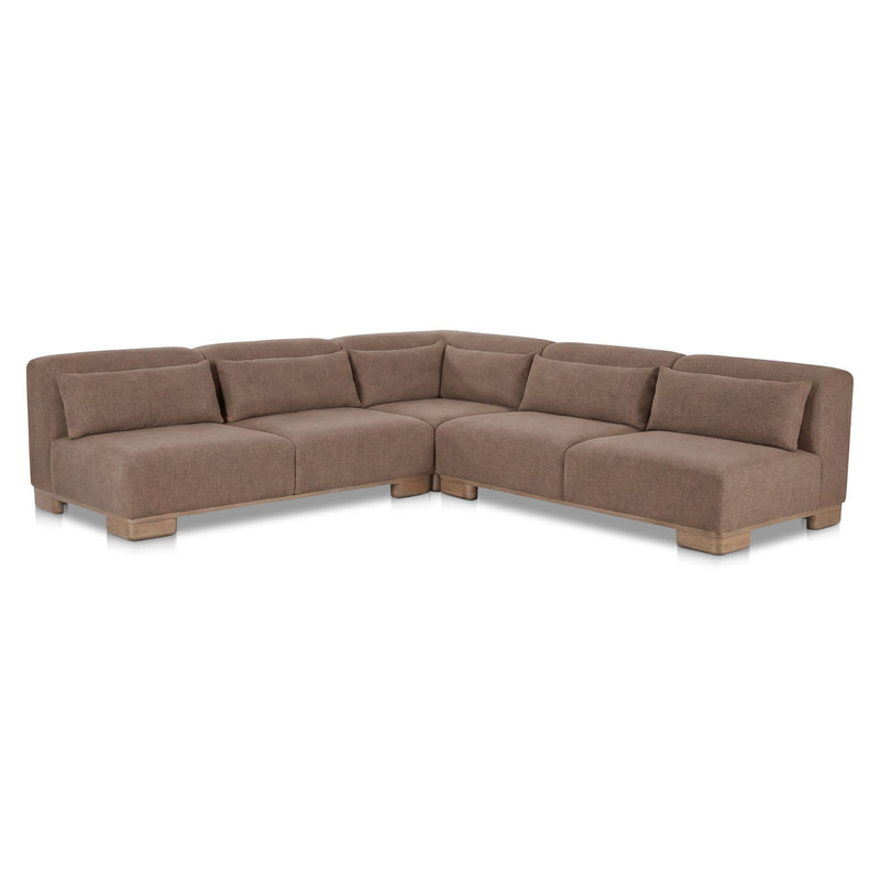 Dark brown fabric corner modular sectional sofa with wide chaise and cushioned arms