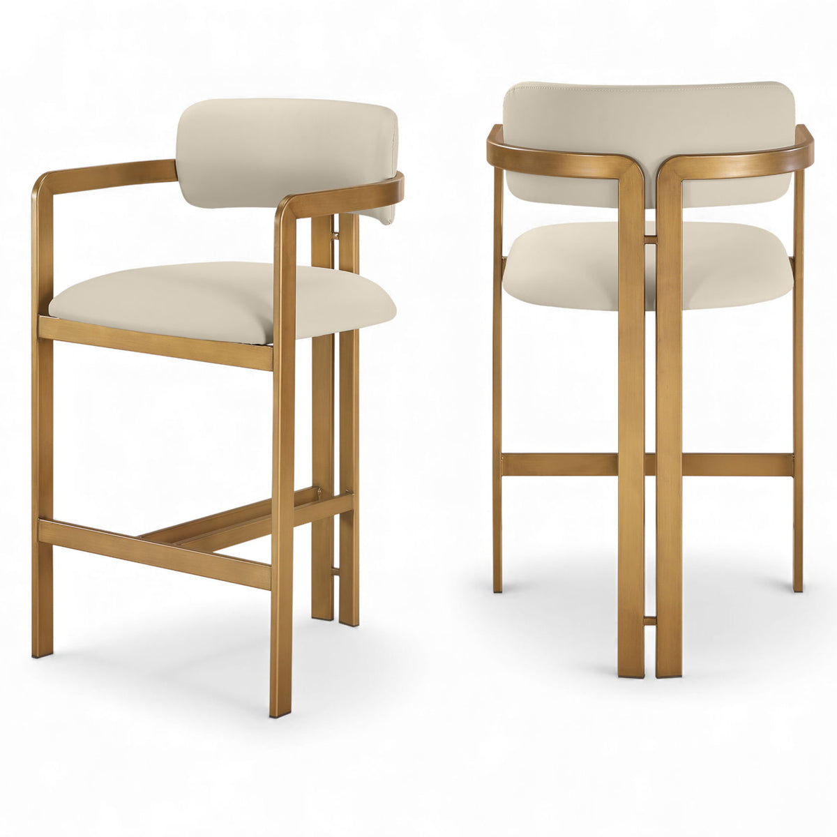 Aurum - Vegan Leather Upholstered Counter Stool With Brushed Brass Base