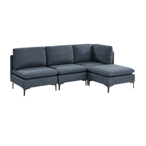 Dark gray modular sectional with tall legs and split back cushions, corner layout