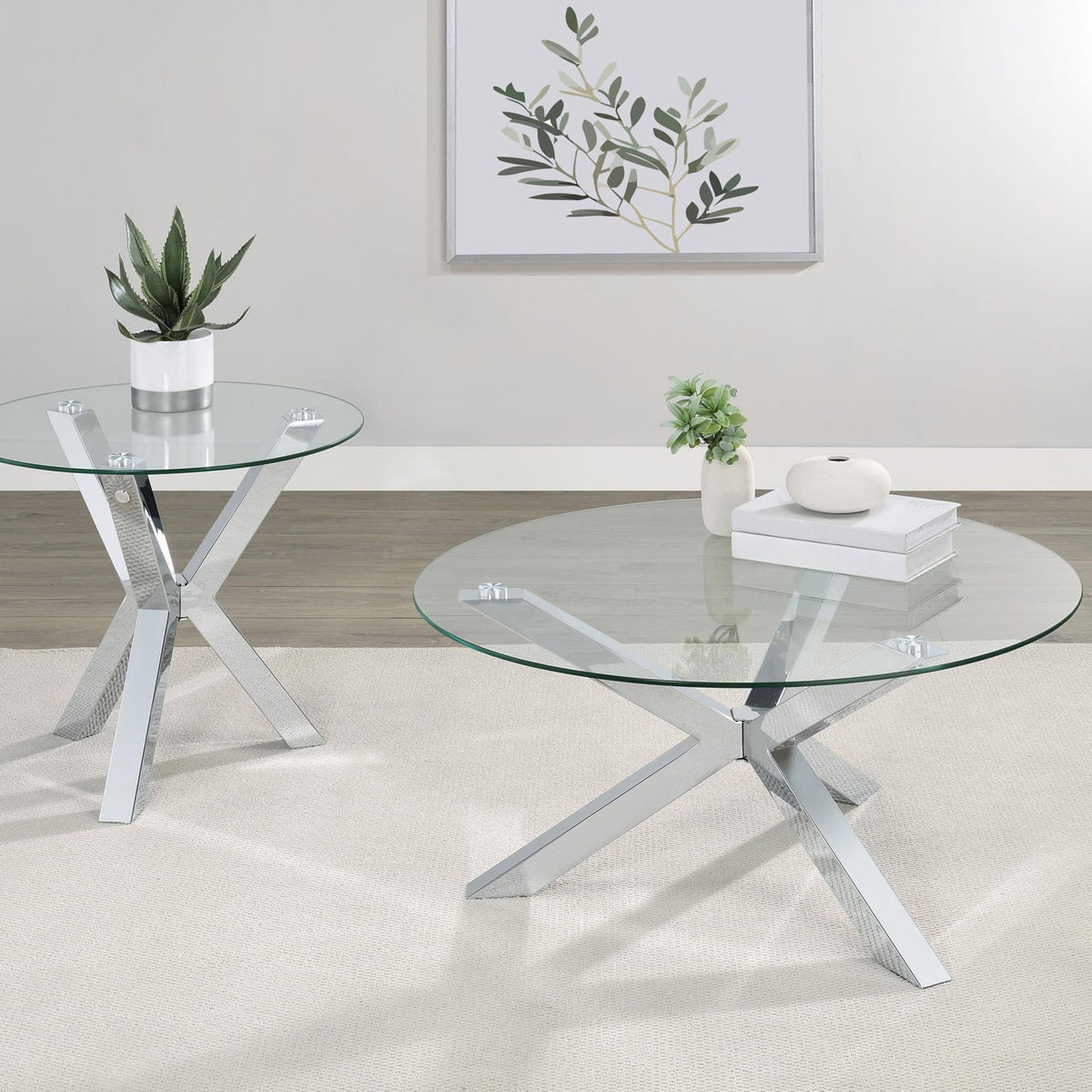 Kenzie 2-piece Round Coffee and End Table Set Chrome
