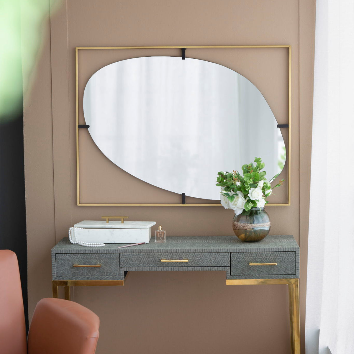 Poppy Mirror With Metal Frame Contemporary Design For Bathroom, Entryway Wall Decor