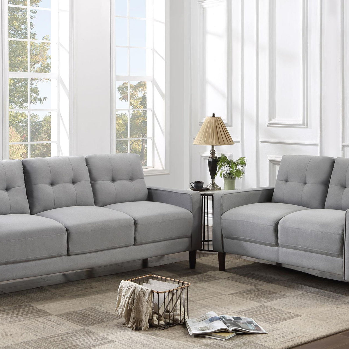 Bowen 2-piece Upholstered Track Arm Tufted Sofa Set Grey