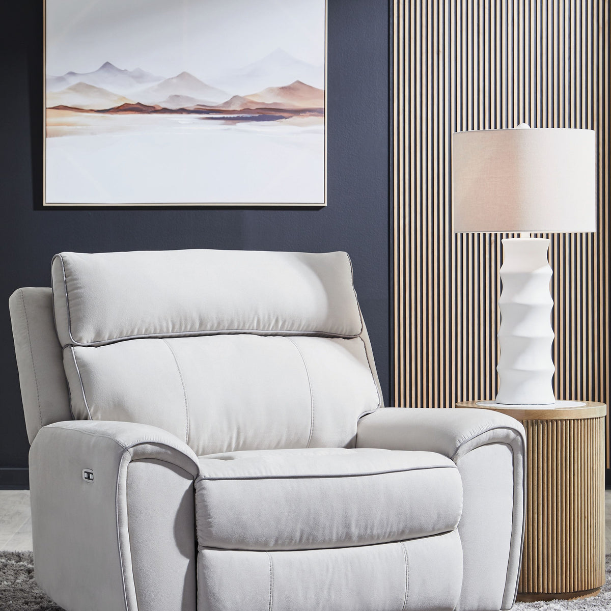 Social Pointe - Pearl / Ash - Power Recliner / Adjustable Headrest