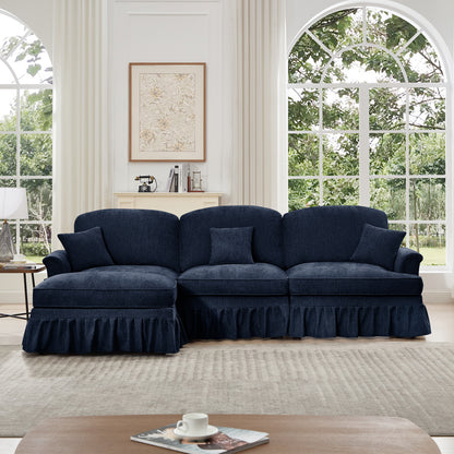 3-Seater Modular L-Shaped Chenille Sectional Sofa - Blue Chenille