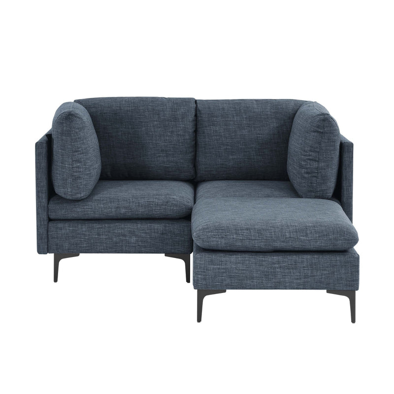 Dark gray upholstered modular sectional sofa with chaise extension and tall legs