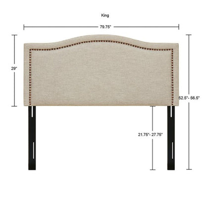 Upholstered Panel Headboard With Copper Nailheads And Adjustable Metal Legs