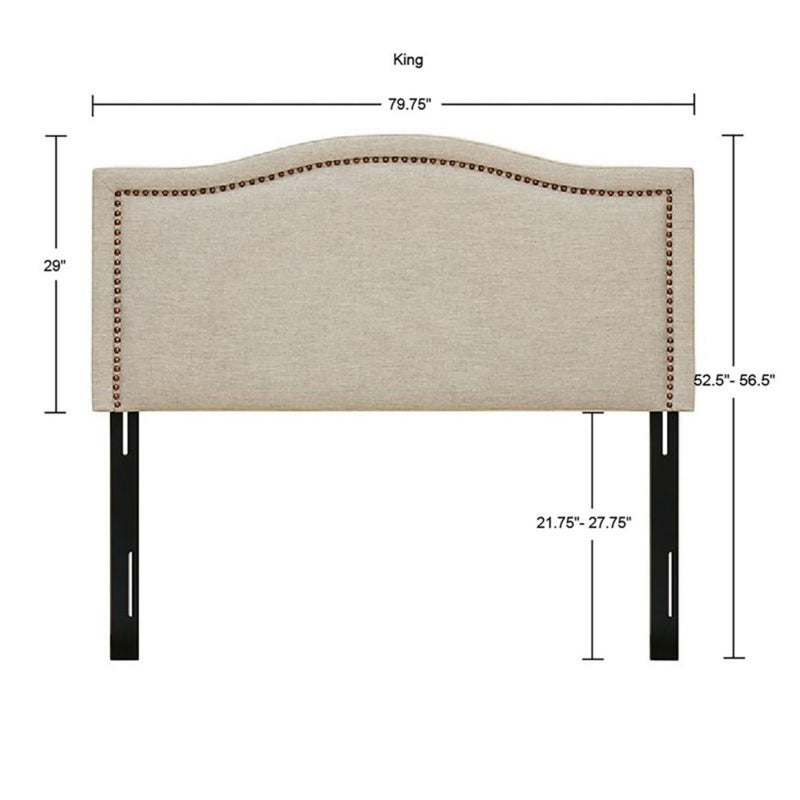 Elegant Panel Headboard With Copper Nailheads And Adjustable Metal Legs