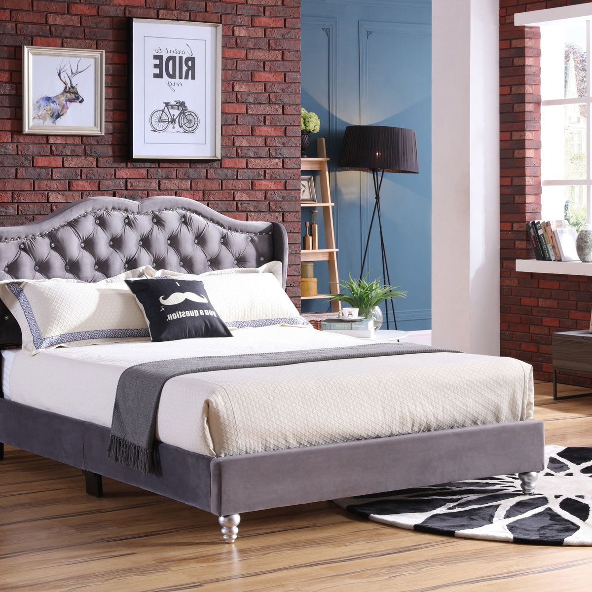 Upholstered Velvet Bed Transitional
