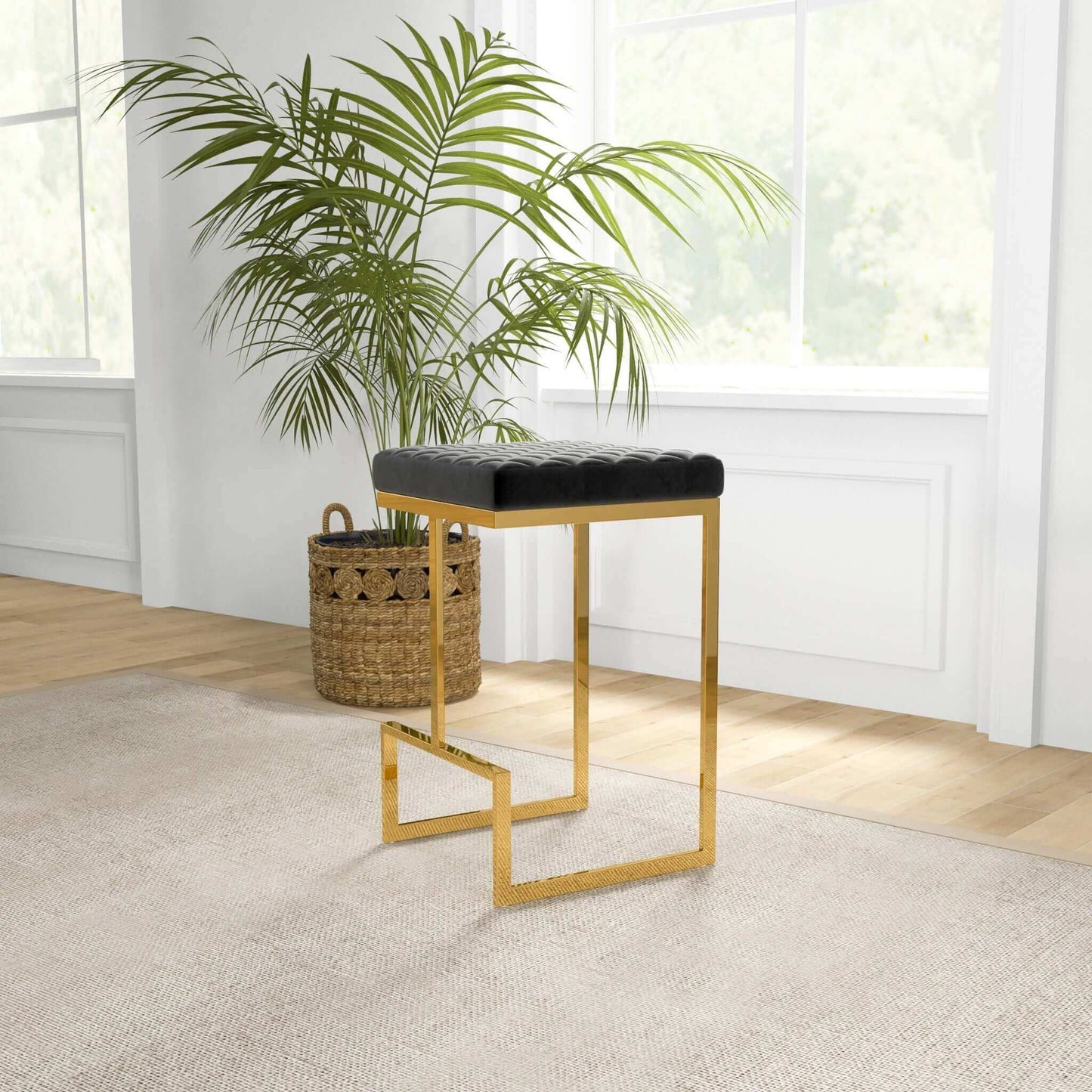 Joel - Mid-Century Modern Luxury Upholstered Stool - Black / Gold