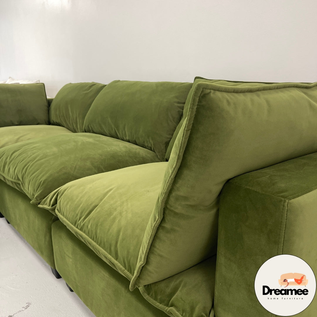 Olive Green Velvet Cloud Sectional