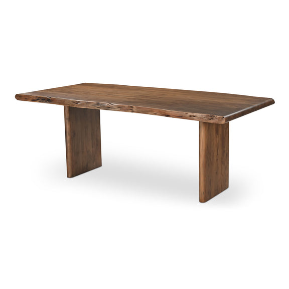 Brown small dining table with rectangular top and four tapered legs