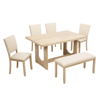 Dining Table Set, Rectangular Kitchen Table With Upholstered Chairs, U - Shaped Frame