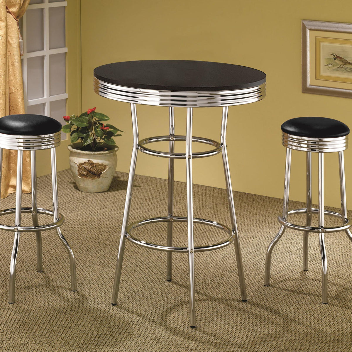 Retro 3-piece Round 1950s Bistro Pub Bar Table Set Black