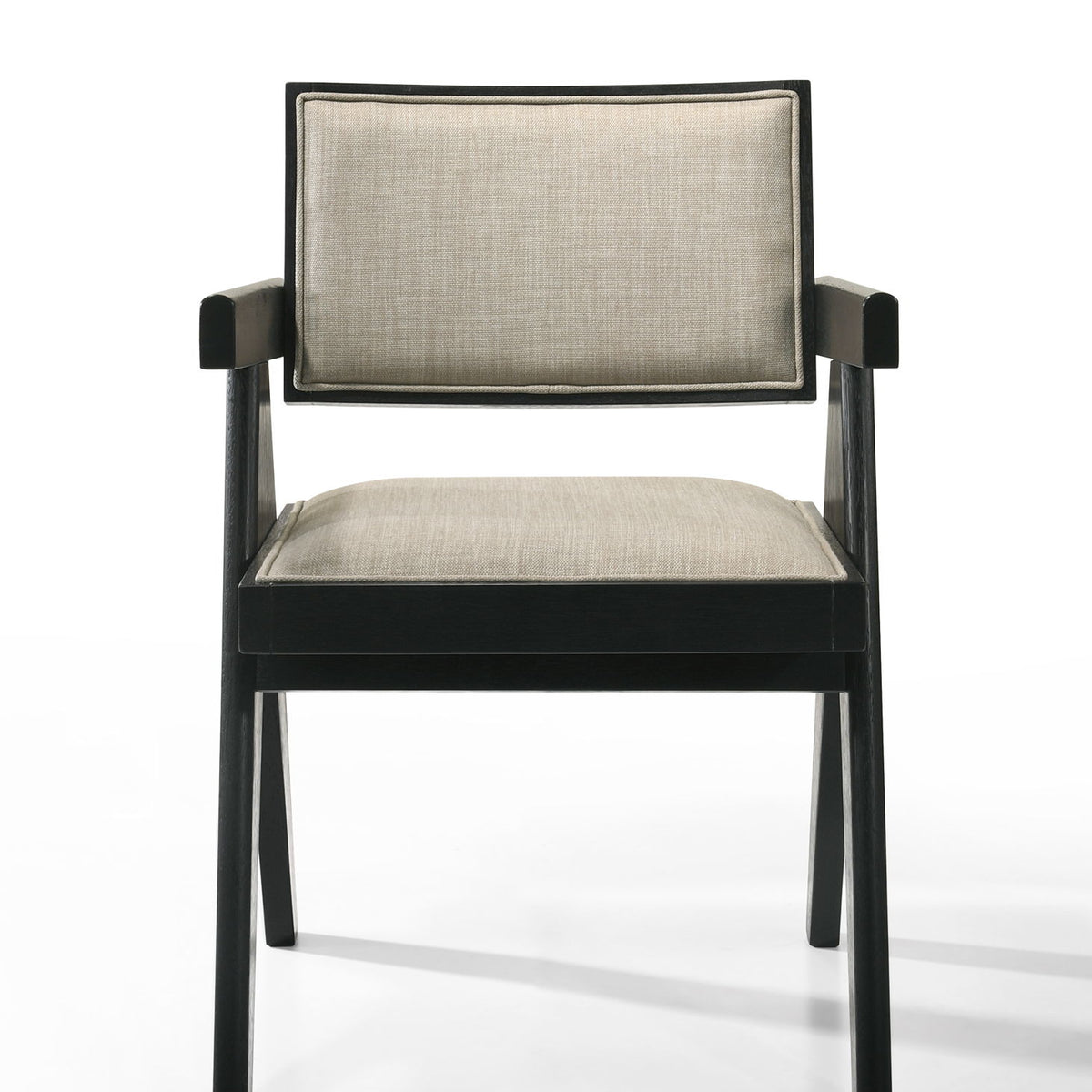 Jasper - Dining Arm Chairs With Upholstered Seat (Set of 2) - Ebony Black / Beige