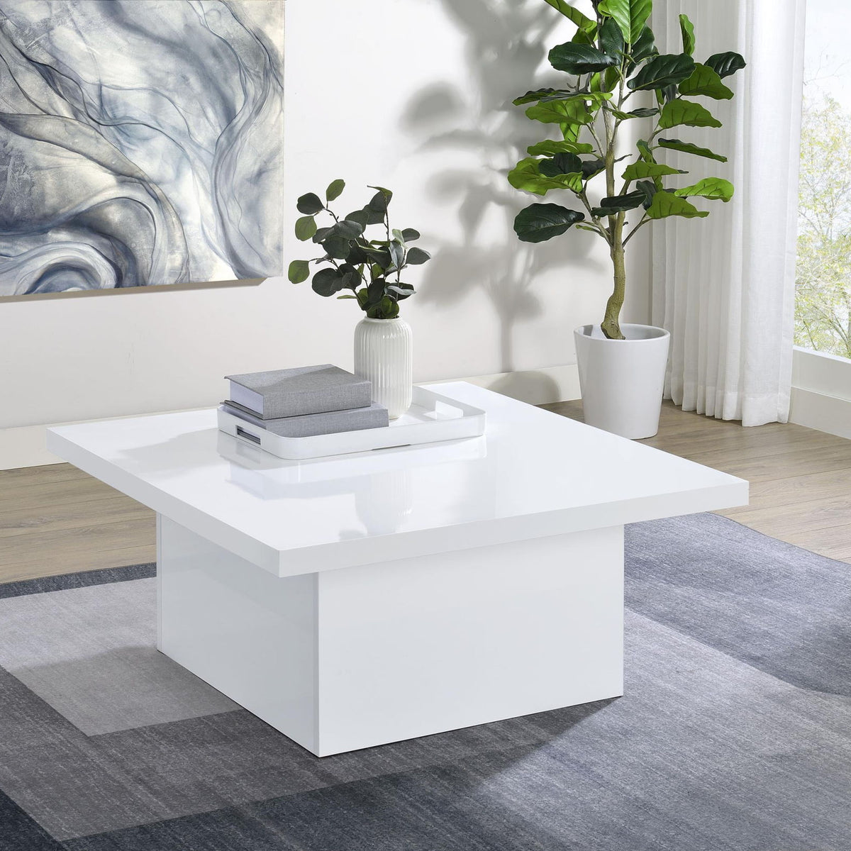 Devar Square Engineered Wood Coffee Table White High Gloss