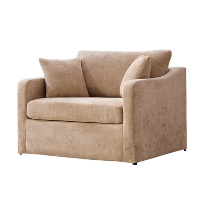 Modern Wheat Chenille Upholstered Farmhouse Accent Chair with Black Metal Legs, 43.9' Wide Armchair with Two Bolster Pillows for Living Room, Office, or Lounge