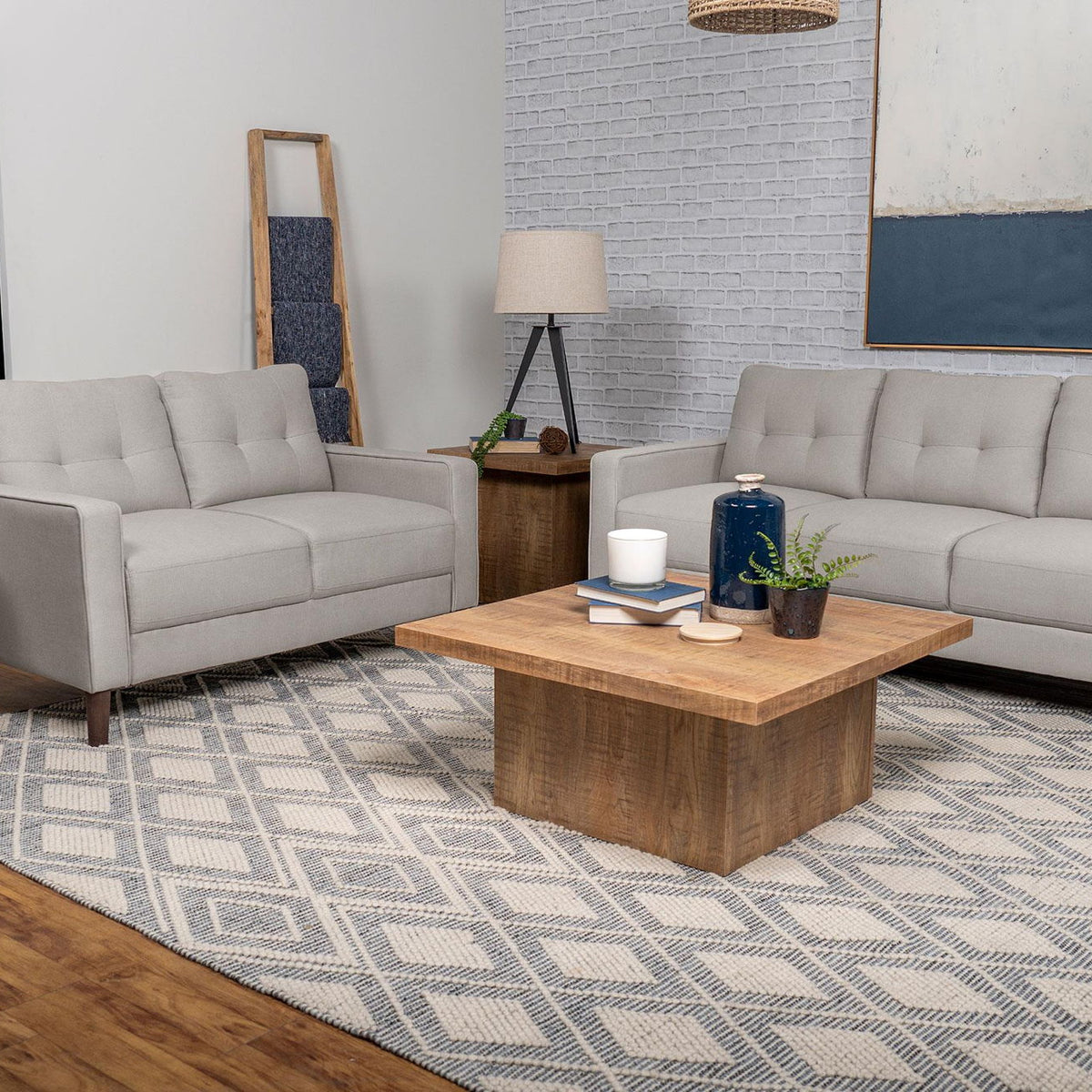 Bowen 2-piece Upholstered Track Arm Tufted Sofa Set Beige