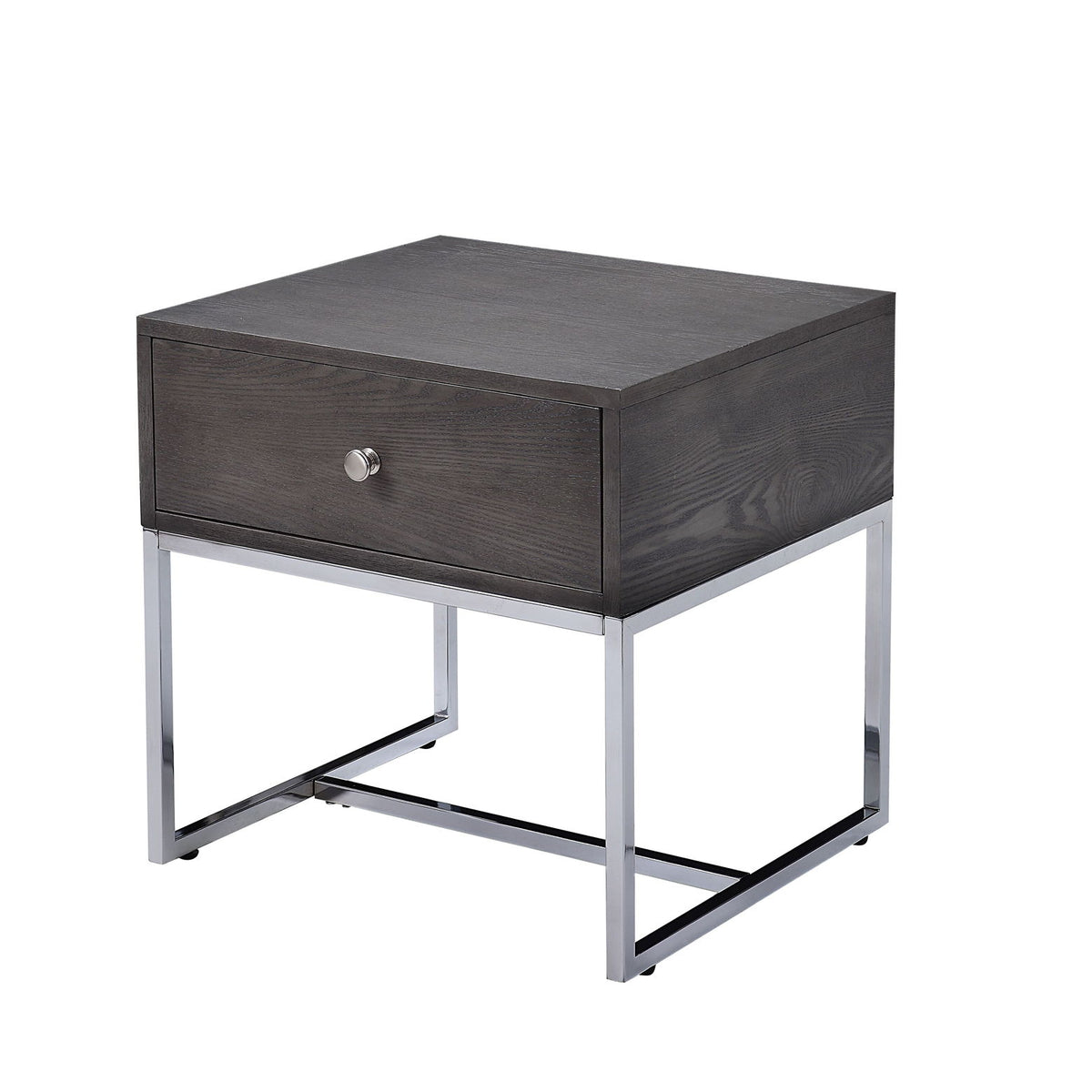 Iban - End Table - Gray Oak / Chrome