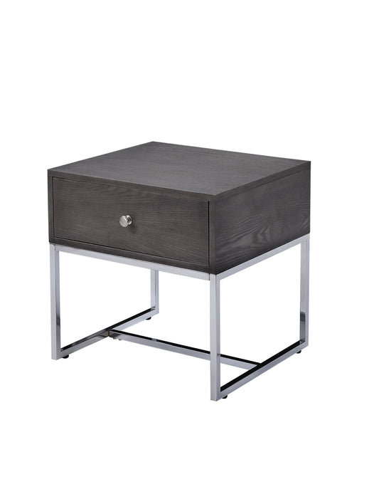 Iban - End Table - Gray Oak / Chrome